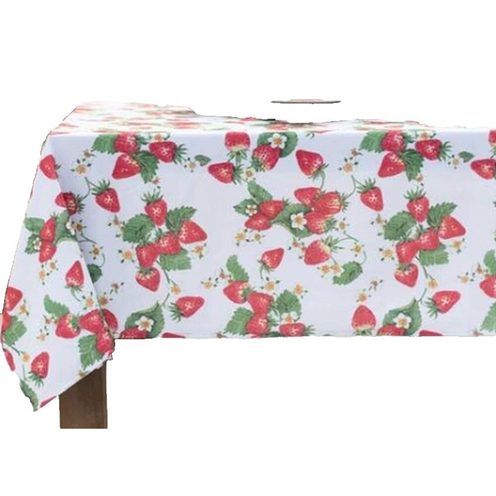 Textured Printed Fabric Tablecloth,60"x104" Oblong, FRUITS,SWEET STRAWBERRIES,BM